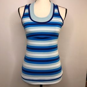 Lucy Blue and White Stripe Workout Top Size XS